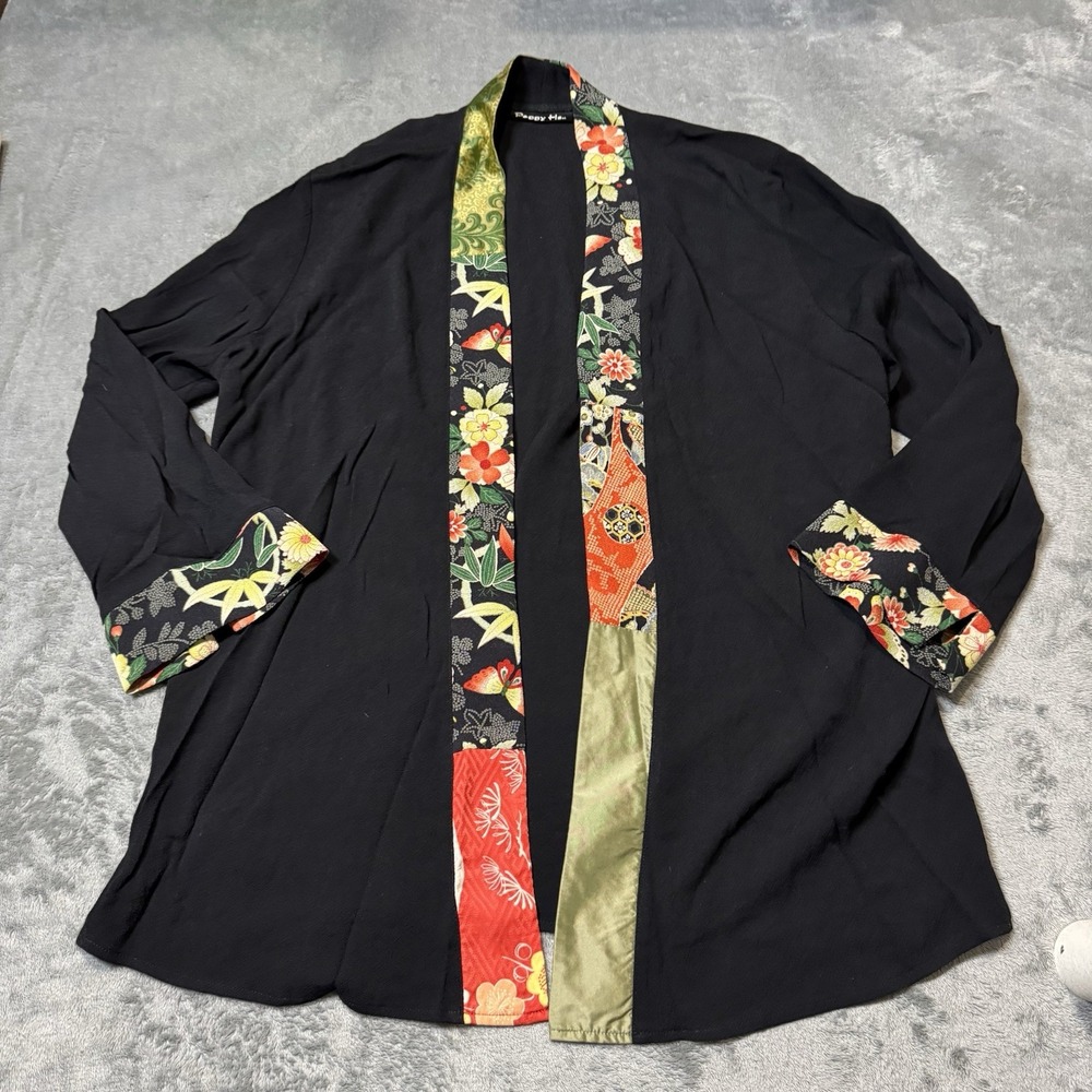 VTG 90s Peggy Hsu Open Ornamental Cardigan‎ ONE SIZE Grunge Whimsy Goth Kimono
